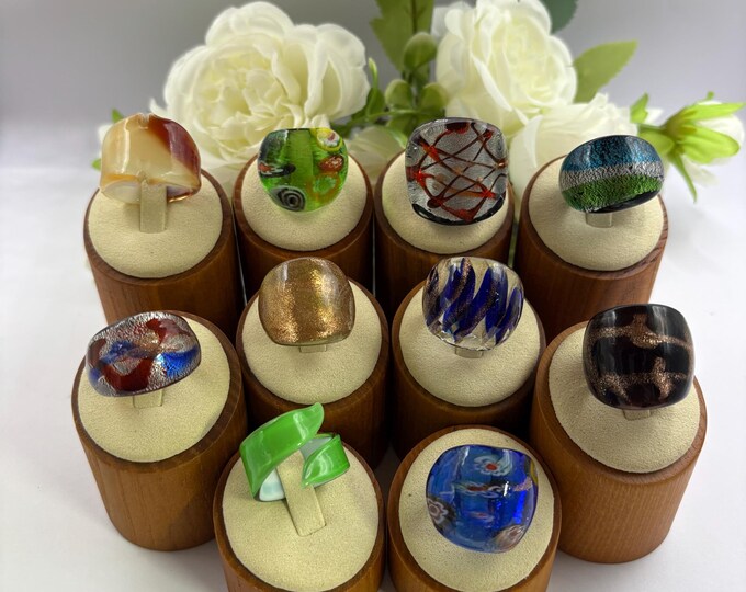Size 7 3/4  Lampwork Glass Rings | Millefiori Glass Rings | Murano Inspired Glass Rings | Statement Rings | Wrap Style Ring
