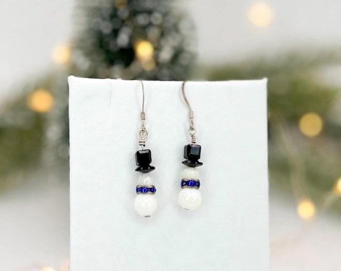 Snowman  Earrings | Holiday Earrings | Swarovski Crystal Earrings | Christmas Earrings | Sterling Silver| Cats Eye