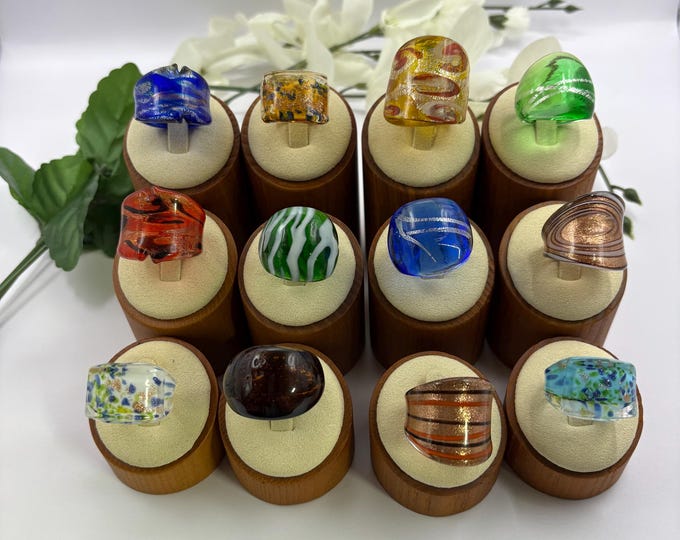 Size 9 Lampwork Glass Rings | Large Chunky Glass Rings | Murano Inspired Glass Rings | Statement Rings | Wrap | Millefiori