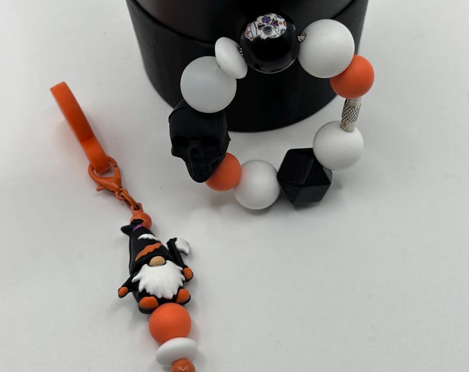 Gnome and Skull Stanley Cup Bracelet:  Cup Handle Bracelet | Straw Charm | Purse Bracelet | Skulls | Halloween |