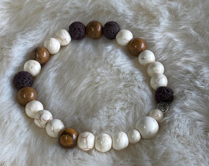 White Howlite Gemstones | Gemstone bracelet | Stretch Bracelet | Morse Code bracelet | Badass