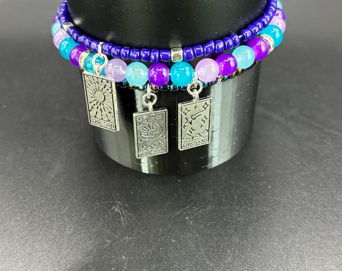 Tarot Card Stanley Cup Bracelet | Tumbler Bracelet | Tumbler Charm Bracelet |  | Stretchy Cup Bracelet | Tarot Sun Moon Stars Charms