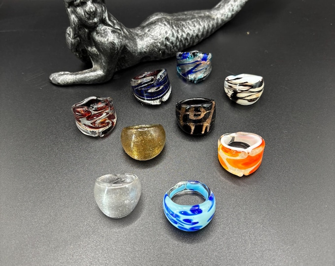 Size 8 Assorted Glass Rings | Millefiori Glass Rings | Murano Inspired Glass Rings