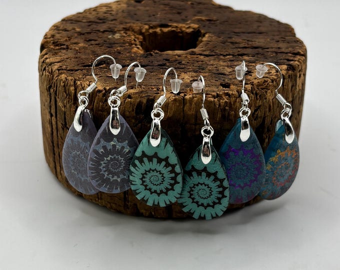 Laser Etched Ammonite | Czech Glass Earrings  |  Sterling Silver Ear Wires |  Ammonite Earrings