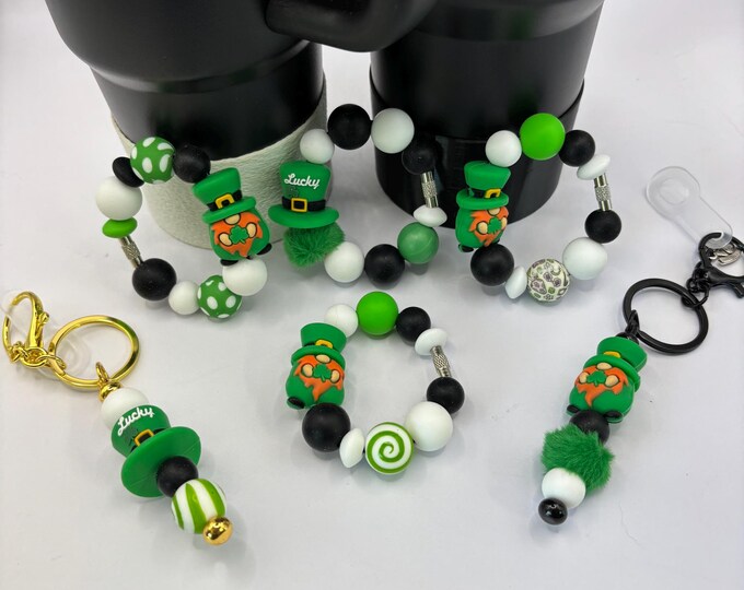 St Patrick’s Day Stanley Cup Bracelet:  Cup Handle Bracelet | Straw Charm  | Leprechaun | Lucky | Gnome