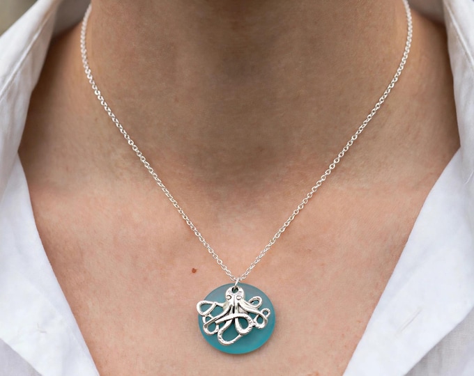 Seaglass Necklaces |  Green Seaglass | Blue  Seaglass Necklace with Charm | Mermaid Charm