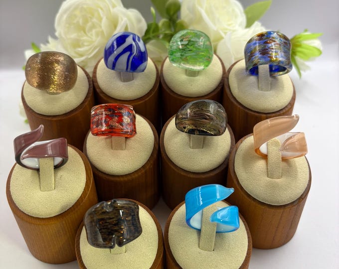 Size 8 1/2 Lampwork Glass Rings | Murano Inspired Glass Ring | Statement Ring | Lampwork Ring | Wrap Style