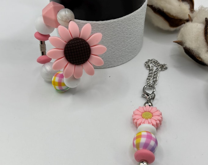 SunFlower Pink Stanley Cup Bracelet:  Cup Handle Bracelet | Straw Charm | Sunflowers