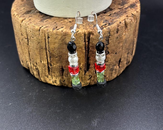 Nutcracker Earrings | Holiday Earrings |  Peridot Crystal and White Pearl Earrings | Christmas Earrings | Sterling Silver Ear Wires