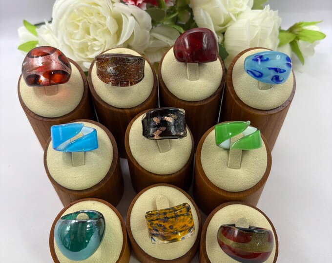Size 8 1/2  Lampwork Glass Rings | Murano Inspired Glass Ring | Statement Ring | Lampwork Ring |