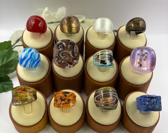 Size 6 1/2 Lampwork Glass Rings | Murano Inspired Glass Rings | Statement Rings