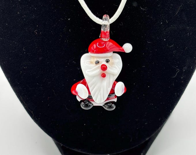Murano Inspired Glass Santa  | Glass Pendant  Necklace | Lampwork Glass |  Christmas Pendant | Holiday pendant | Santa