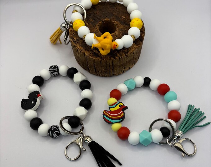 Duck Theme Beaded Wristlet Keychain  | Keychain with Silicone and Duck Charm | Keychain | Key Fob | Wristlet  |  Cruise