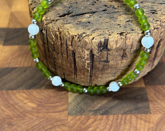 Olive Green Seaglass  Anklet |  Olive Green Seaglass | Ankle Bracelet | Seaglass Jewelry