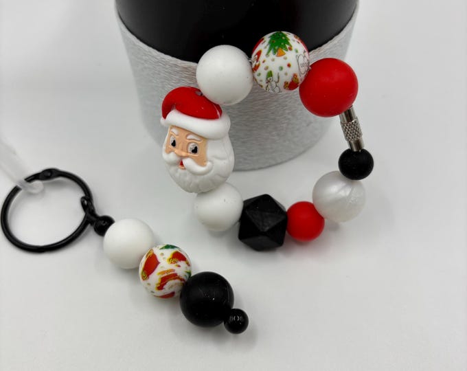 Christmas Santa Stanley Cup Bracelet:  Cup Handle Bracelet | Straw Charm |  Purse Bracelet | Holiday | Santa |