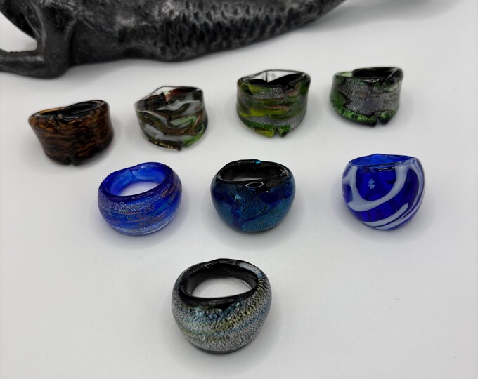 Size 8 Lampwork Murano Inspired Glass Ring | Statement Ring | Lampwork Ring| All size 8