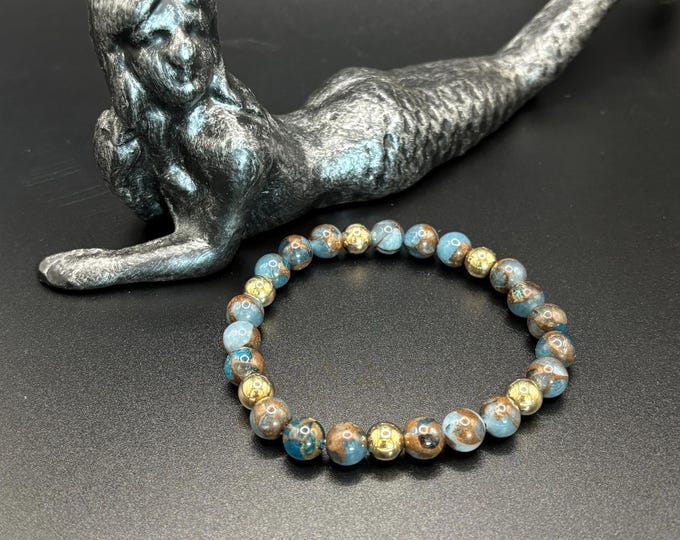 Blue Golden Vein Gemstones | Stretch Bracelet | Mens or Ladies Bracelet