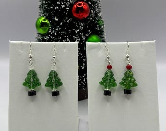 Lampwork Christmas Tree Earrings | Holiday Earrings | Christmas Earrings |