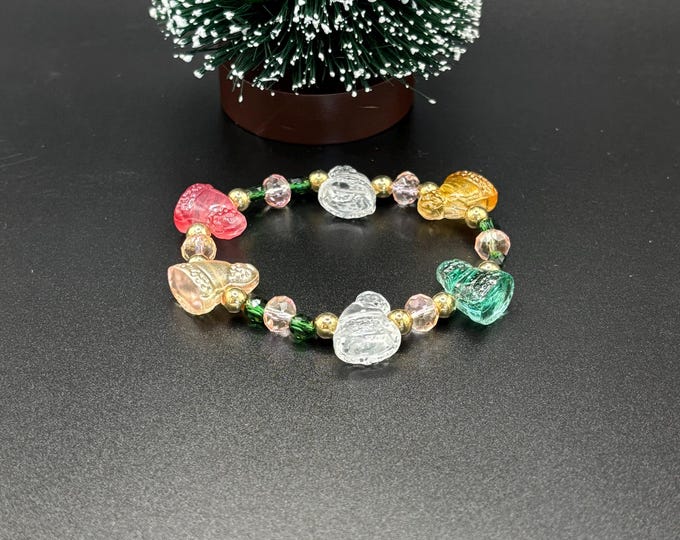 Christmas Lamp Work Glass Bracelet |  Christmas Bracelet | Holiday Bracelet | Stretch Bracelet Bracelet |