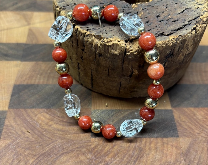 Carnelian Gemstones | Halloween Gemstone bracelet | Stretch Bracelet | Skull bracelet |