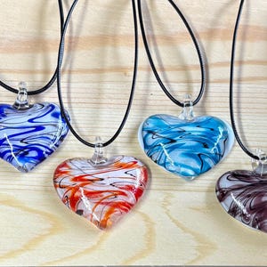 Swirl Design Heart Pendant Necklace | Colorful Heart Pendant Necklace | Glass Pendant | Necklace With Cord