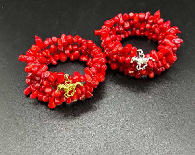 Beautiful Coral Year of the Fire Horse Bracelet | Memory wire bracelet | Multistrand bracelet | Red Coral gemstones | Lunar New Year