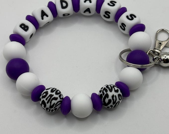 Purple Badass Wristlet Keychain  | Keychain with Badass Silicone  | Keychain | Key Fob | Wristlet | Cruise | Animal Print