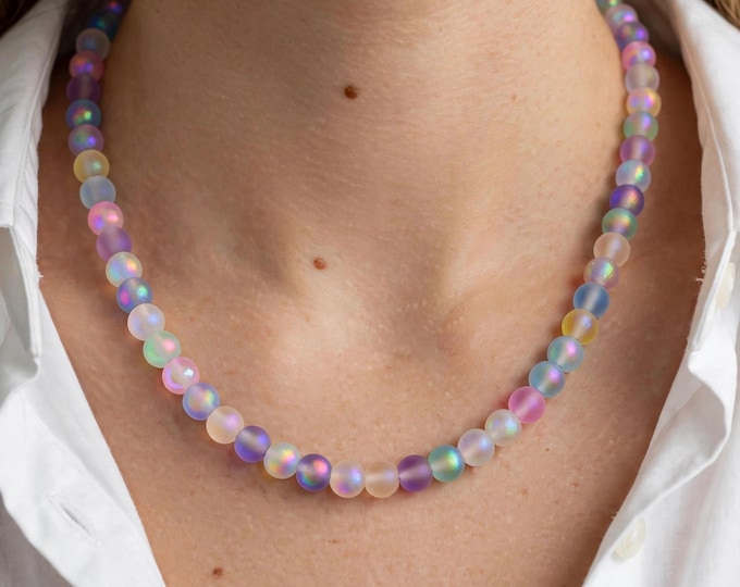 Multi Colored  Seaglass Necklace Set | Seaglass Necklace | Statement Necklace |  Seaglass Earrings | Necklace and Earrings