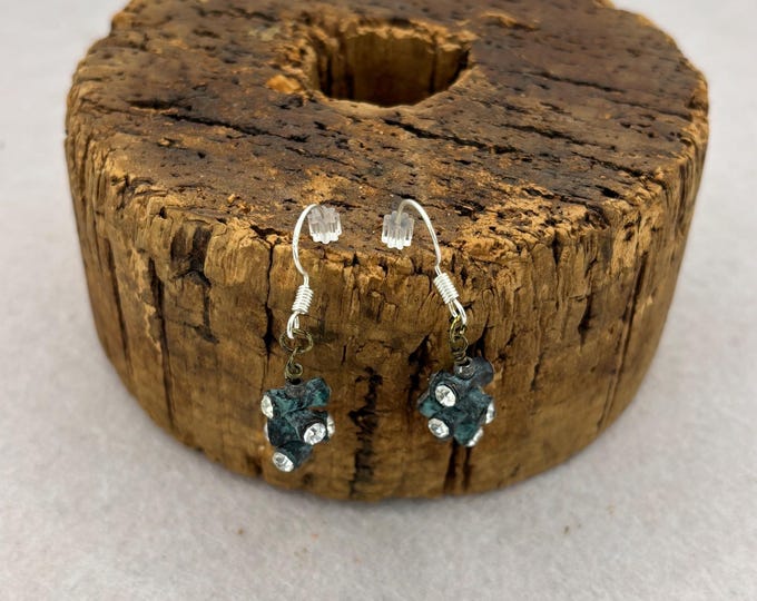 Vintage Metal and Crystal Earrings  | Silver Ear Wire |   Earrings