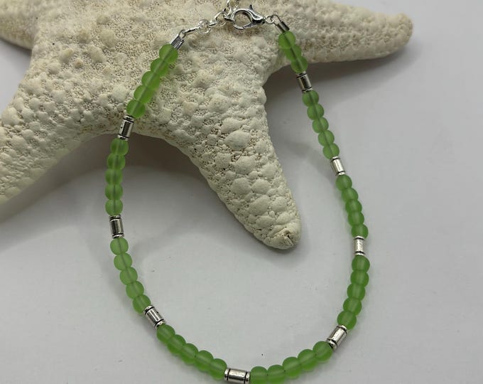 Green  Seaglass Anklet | Green Seaglass | Seaglass Anklet | Minimalist 4mm beads
