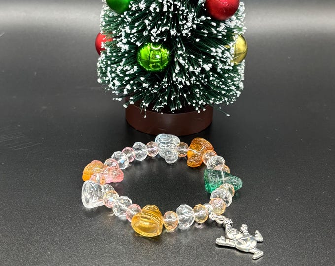 Christmas Lampwork Glass Bracelet: Snowman Charm Holiday Jewelry