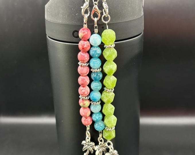 Tumbler Charm Bling : Palm Tree Theme | Water Bottle Charm | Charm Strand | Gemstone Strand | Owala