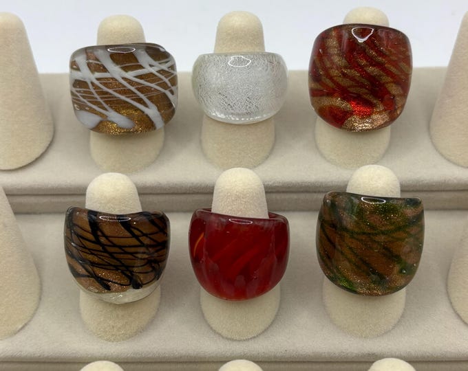 Size 5 1/2 Assorted Glass Rings | Millefiori Glass Rings | Murano Inspired Glass Rings