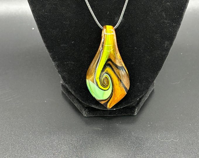 Green  Murano Inspired Pendant Necklace  | Glass Leaf Pendant | Gold Accent | Lampwork Pendant | Necklace With Cord