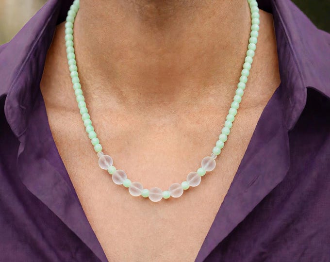 Mint Green and White Seaglass Necklace | Seaglass Necklace | 6mm Beads and White Rounds | Statement Necklace