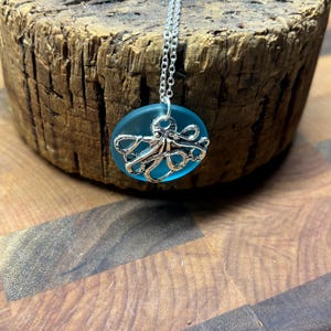 Seaglass Necklaces | Blue Seaglass | Seaglass Necklace with Charm | Octopus Charm