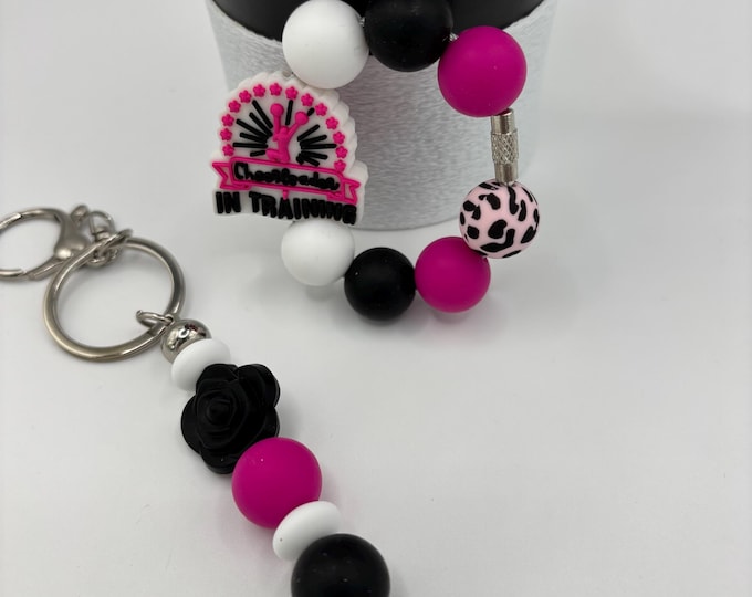 Cheerleader Pink White Black Stanley Cup Bracelet:  Cup Handle Bracelet | Straw Charm | Purse Bracelet | Animal Print