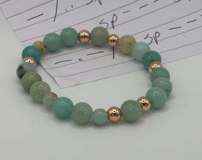 Amazonite Gemstones | Gemstone bracelet | Stretch Bracelet | Morse Code bracelet | Blessed