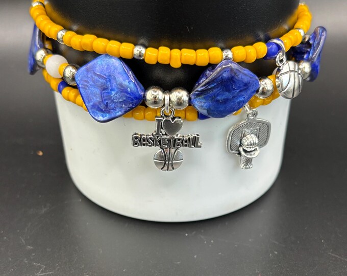 Basketball Stanley Tumbler Bracelet: Warriors Team Colors, Charm Accessories - Set of 3