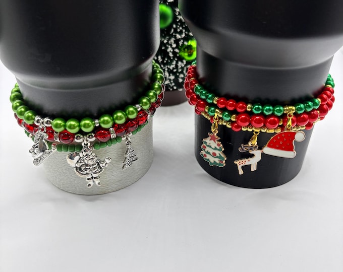 Christmas Stanley Cup Bracelet | Tumbler Accessories  | Stanley Charm Bracelet | Tumbler Bracelet | Christmas | Stretchy Cup Bracelet