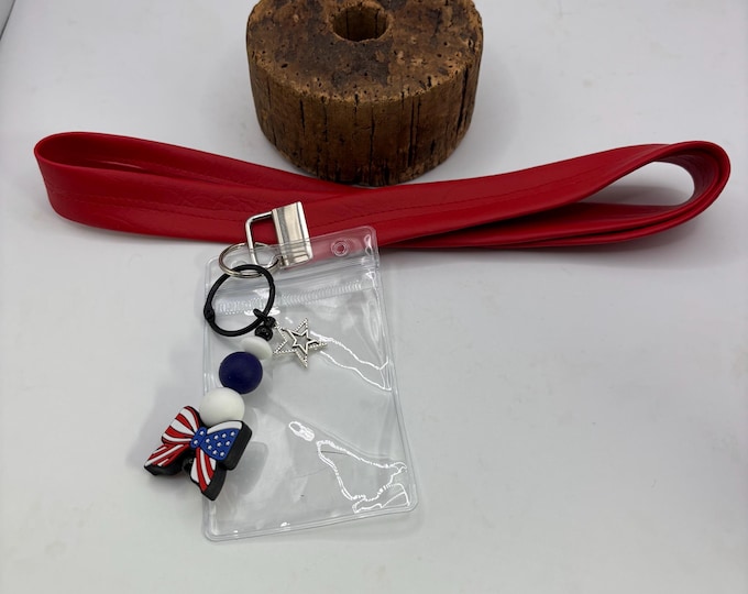 Red Faux Leather Beaded Lanyard | Patriotic Theme |  Beads and Charm | Cruise Lanyard | Badge Sleeve