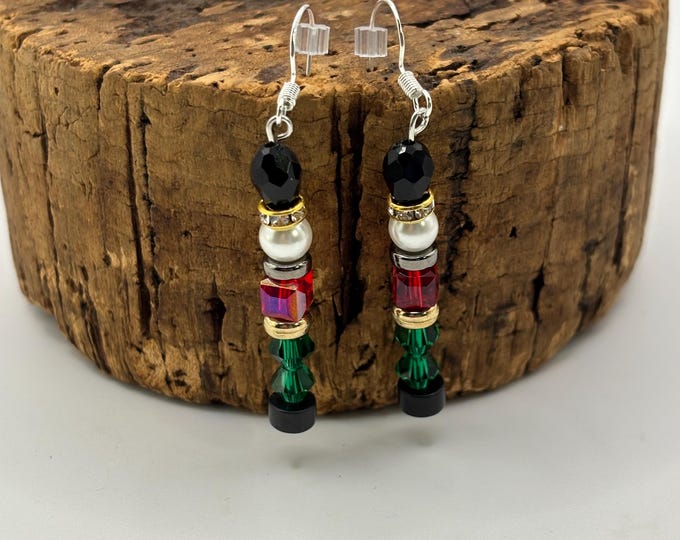 Nutcracker Earrings | Holiday Earrings |  Crystal and White Pearl Earrings | Christmas Earrings | Sterling Silver Ear Wires