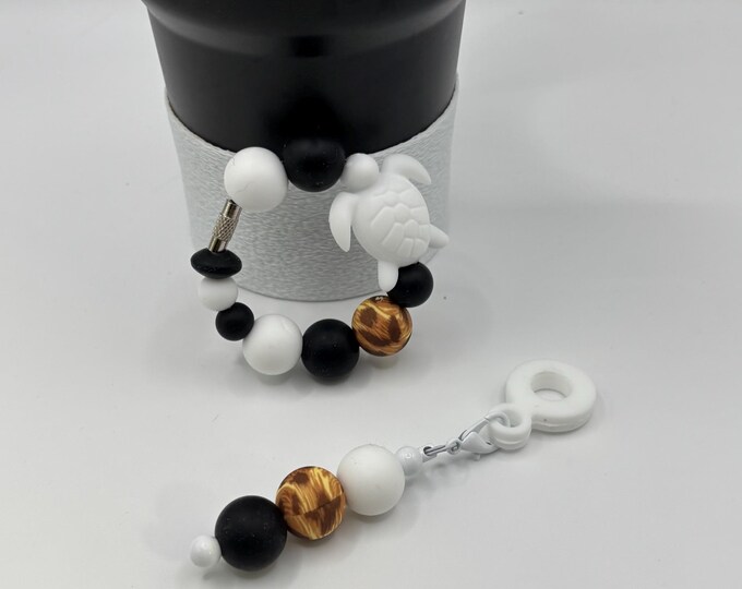 Turtle White Tropical Stanley Cup Bracelet:  Cup Handle Bracelet | Straw Charm | Purse Bracelet | Vacation | Beach