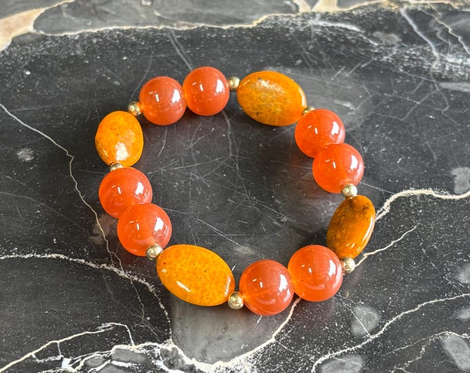 Carnelian and Jasper Bracelet | Jasper bracelet | Carnelian bracelet | Gemstone bracelet | Stretch Bracelet