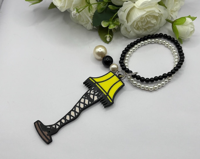 Leg Lamp Beaded Wristlet Keychain  | Keychain with 3D printed Leg |  Keychain | Key Fob | Wristlet | Double Bracelet on Stretch Cord