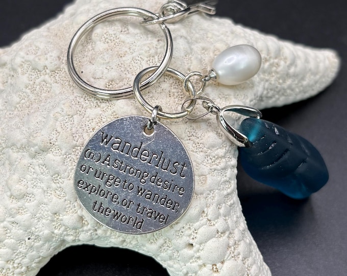 Seaglass Keychains |  Keychains  | May you always have a shell in your pocket charm | Wanderlust Charm | Pearl Accent