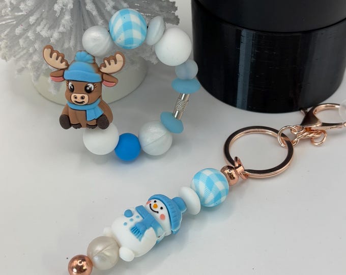 Christmas Moose and Snowman Stanley Cup Bracelet:  Cup Handle Bracelet | Straw Charm | Holiday | Snowman | Moose