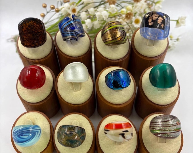 Size 6 Lampwork Glass Rings | Millefiori Glass Rings | Murano Inspired Glass Rings | Statement Rings