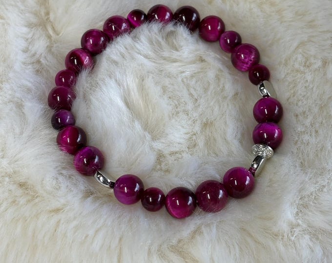 Pink Tiger Eye Gemstones | Gemstone bracelet | Stretch Bracelet | Morse Code bracelet | Blessed
