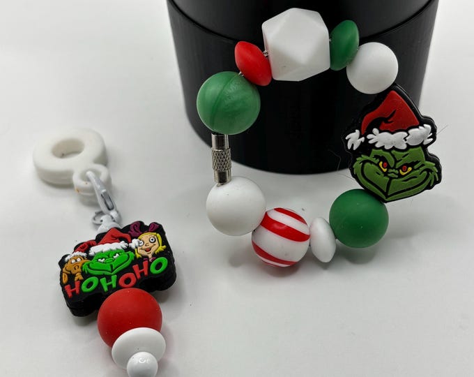 Christmas Grinch Stanley Cup Bracelet:  Cup Handle Bracelet | Straw Charm | Holiday | Grinch |